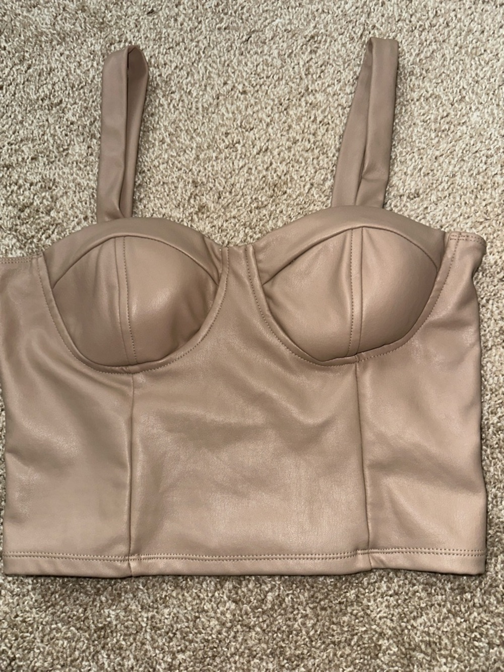 Shinestar Tan Faux Leather Longline Bustier Crop Top - Picture 2 of 4